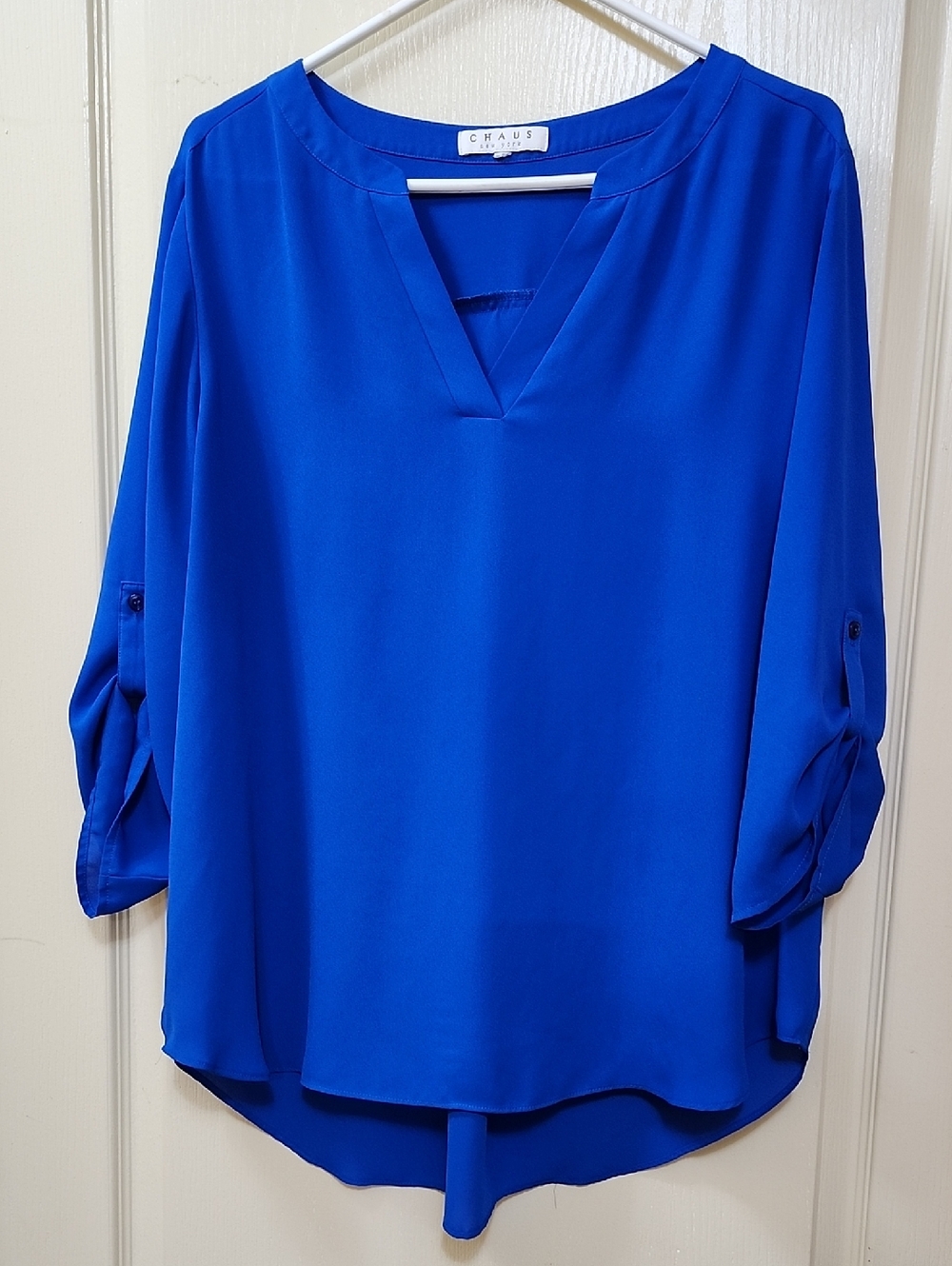 CHAUS BOLD COBALT V-NECK 3/4 SLEEVE BLOUSE